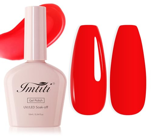 Imtiti Neon UV Nagellack, Neon Rot UV Gel Nagellack Soak Off Led Gel Nail Polish Frühling Sommer DIY Nagel Kunst Starter Maniküre Salon Gellack 10ML