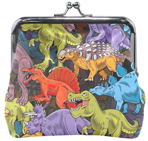 Porte-monnaie coloré en forme de dinosaure orange pour homme et femme avec boucle en cuir, verrou de baiser, porte-monnaie pour changement de carte pour filles, Dinosaure coloré orange, OneSize
