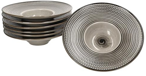 Mäser Prospero Lot de 6 assiettes à pâtes I Ø 26 cm, 180 ml I Assiettes en porcelaine marron avec relief pour 6 personnes I Assiettes creuses pour soupe, salade, etc. I Assiette à pâtes avec large