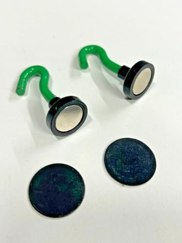 TMC Bivvy Hook, Camping, Tent, 2 Pieces, Magnetic with Backing Plates, Green + Black. 2cm Diameter Backing Plate, and 2.5cm Length Hook When Screwed in.