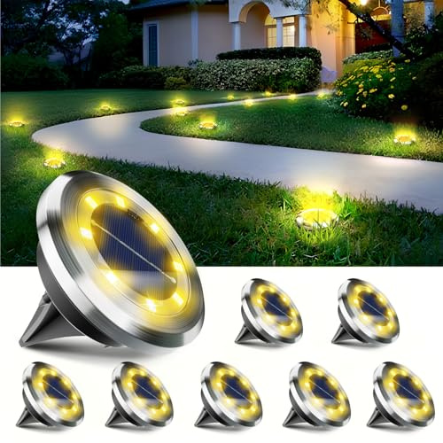 Anordsem Solarlampen für Außen Garten Wetterfest: 8 Stück Rostfreie Stähle Bodenleuchten Aussen - 8 LED Warme Beleuchtung für Gehweg Terrasse Pool- Gartenarbeit Geschenke für Hausbesitzer