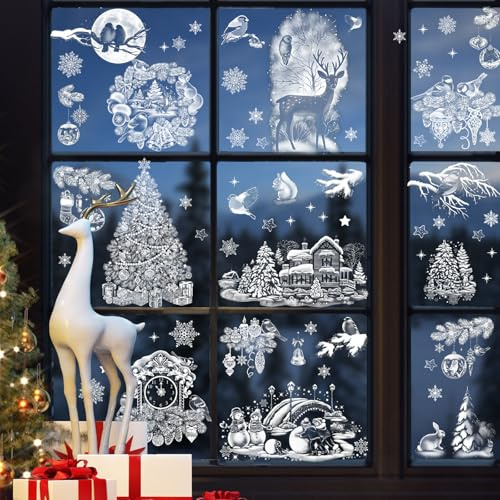 Fensterbilder Weihnachten Selbstklebend, 124 Stück Winter Fensteraufkleber | Wiederverwendbar PVC Aufkleber Weihnachtsschnee Fenstersticker, Fensterfolie Weihnachten Deko für Fensterdeko Schränke