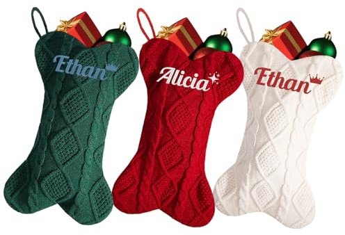 Lustige DIY-Strümpfe, 41,5 cm, große Weihnachtsstrümpfe, personalisierbar, bestickter Name, 41,9 cm, Zopfstrickstrumpf für Feiertagsparty-Dekoration