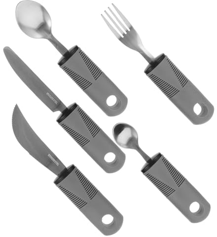 Cubiertos Adaptables Antideslizantes 1 Juego Pp Tpr Acero Inoxidable | Juego Portátil para Casa y Exterior, Agarre Firme y Cómodo, Cuchara Tenedor y Cuchillo