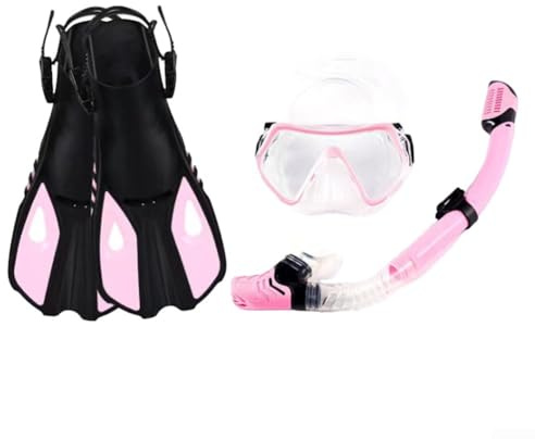 All-in-One-Schnorchel-Set mit verstellbarer Maske, anfängerfreundlicher Schnorchel und Flossen (S/M, Rosa)
