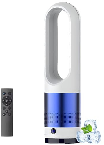 Ventilateur sans pales Chauffant Tour Chaud/Froid avec télécommande de 45 7 cm(18 Pouces) oscillant à 80° 8 Vitesses minuterie h purificateur d'air sur Pied Affichage LED circulati