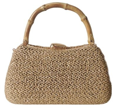 UMREN Top Handle Straw Woven Clutch Purse for Women Summer Straw Crossbody Shoulder Bag Bamboo Handle Beach Bag Brown
