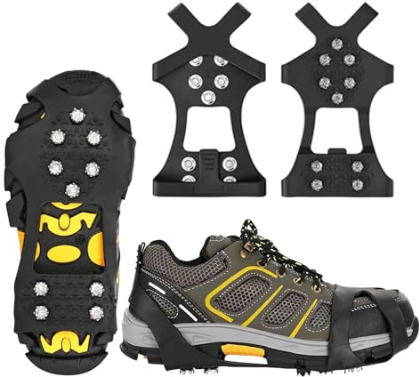Spikes für Schuhe Winter, 10 Zähne Silikon Schuhspikes zum Überziehen, Schuh Spikes Glatteis, Antirutsch Schneeketten Schnee EIS, Schuhspikes Grödel für Wanderschuhe Outdoor Laufen Wandern Winter