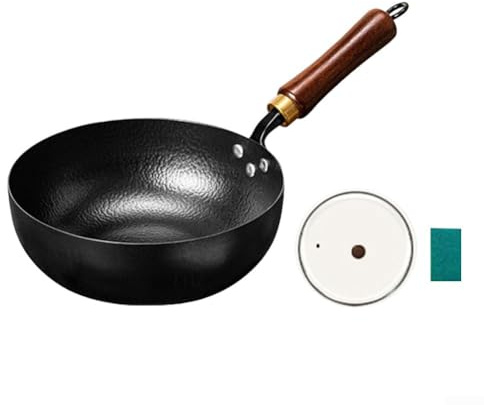 Stielkasserolle aus gehämmertem Eisen ohne Beschichtung, großes Bauch-Design für gleichmäßige Wärmeverteilung, 20 cm, 24 cm, 26 cm, schwarzer Topf für Hausmannskost und Zubereitung von Babynahrung (26