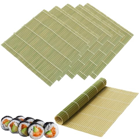 JapanBargain 3987, Set of 6 Bamboo Sushi Rolling Mats Sushi Roller Sushi Mat Sushi Maker Kit, Flat and Round Bamboo Mats, 9-1/2 Inches