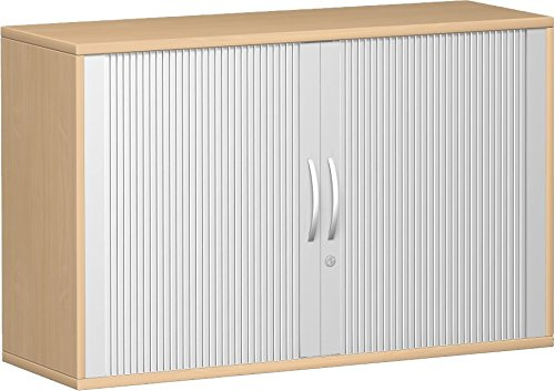 Geramöbel Querrollladenschrank 1 Dekor-Einlegeboden, abschließbar, 1200x425x768, Silber/Buche