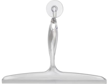 iDesign Plastic Bath Squeegee for Glass with Suction Hook Holder – 12, Clear