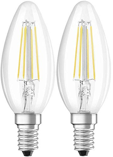 OSRAM LED BASE CLASSIC B / LED lamp, classic mini candle shape, in filament style, with screw base: E14, 4 W, 220…240 V, 40 W replacement, clear, 2700 K, 2pack