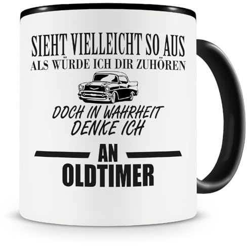 Samunshi® Ich denke an Oldtimer Tasse Kaffeetasse Teetasse Kaffeepott Kaffeebecher Becher 300ml schwarz