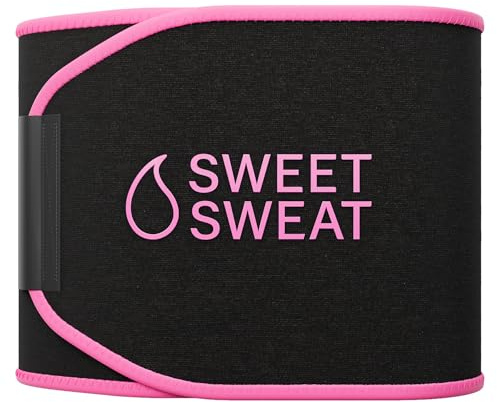 Sports Research Sweet Sweat Waist Trimmer (Core Series) - Premium Sweat Enhancing Fitness Band for Women & Men - Adjustable Fit · Latex-Free Neoprene - Pink Logo, Large