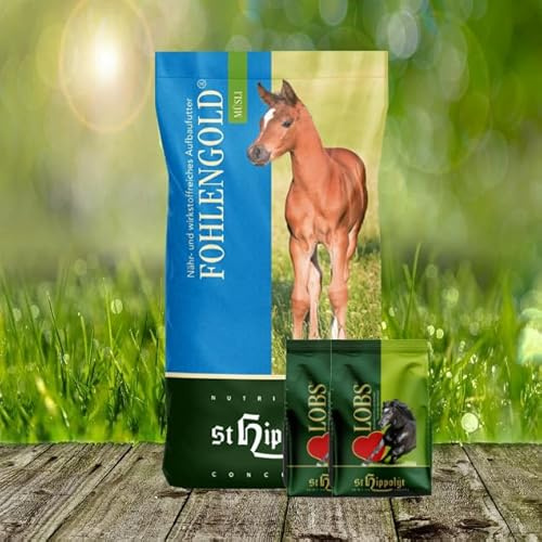 St. Hippolyt Fohlengold Müsli für Fohlen 20 kg – verdauungsstabilisierendes Ergänzungsfutter für EIN gesundes Wachstum + 2 x 1 kg Belohnungs-Lobs