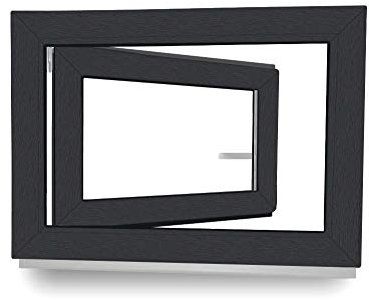 Kellerfenster - Fenster - Dreh- & Kippfunktion - innen anthrazit/außen anthrazit - BxH: 60 x 40 cm - 600 x 400 mm - DIN Rechts - 2 fach Verglasung - 60 mm Profil