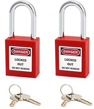 QWORK® Lucchetto di sicurezza, 2 lucchetto con 4 chiave, 38mm, Steel Shackle, rosso
