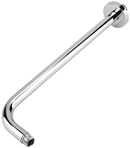 GOTOTOP Fixed Shower Head Shower Arm Replacement, G 1/2 Extra Long Stainless Steel Extension Tube Shower Rain Head Arm with Flange, Chrome Finish 16.39inch
