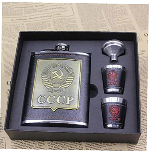 Ruluti 8 Unzen Edelstahl Alkohol Hüftflaschen Whiskyweinflasche Trichterbecher Flasche Kits CCCP Gravur Alkoholbehälter mit Kasten
