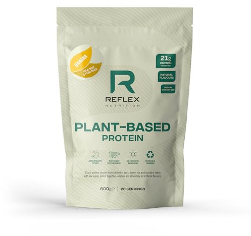 Reflex Nutrition Plant Based Protein - 21g Vegan Protein Powder (Pea Protein, Brown Rice Protein & Pumpkin Seeds) - Added Digestive Enzymes & Vitamin B12 - Natural Flavours (Banana, 20 Servings)