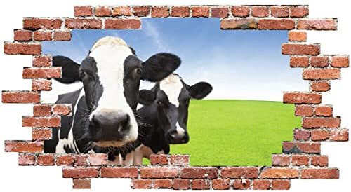Vacas lecheras Ladrillo rojo Agujero 3D en la etiqueta de la pared <50 * 70 cm> GGUOM