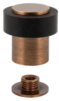 EVI Herrajes | Türstopper aus Messing Boden - Antik-Leder-Finish | Ø24x35mm | Gewindebasis | Schwarz Natursilikonkautschuk | inkl. Schraube + Klemmdübel | I-191