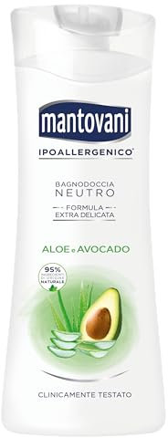 Mantovani - Bagnoschiuma Neutro Ipoallergenico Idratazione, con Acqua di Aloe e Avocado, Pelle Rinfrescata, Morbida e Liscia 400 ml