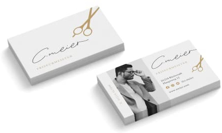 Visitenkarten personalisiert | mit Foto | Design Friseur | 2-seitig | Querformat | Menge + Farbe + Papier zur Auswahl | selbst gestalten | hochwertiger Druck (Gelb, 50 Stück)