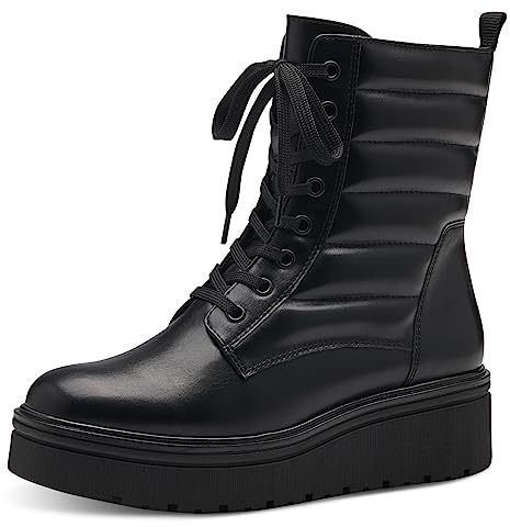 MARCO TOZZI Damen Stiefeletten zum Schnüren aus Kunstleder Plateau, Schwarz (Black Comb), 40