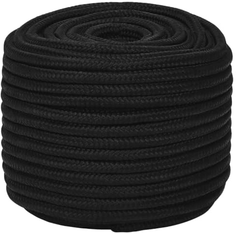 vidaXL Work Rope House Garden Workshop Work Line Braided Plaited Rope Poly Cord Floristry Craft All-purpose Cord Black 12 mm 25 m Polyester