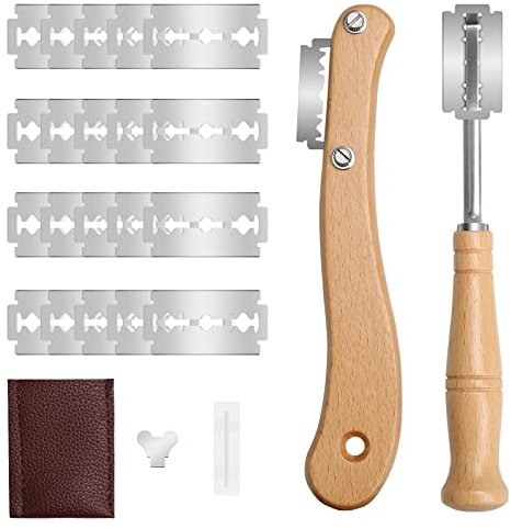 GiReich Bäckermesser 2er Set, Scoring Tool Set, aus Holz Baguettemesser Teigmesser Brot bäcker Cutter mit 20 Rasierklinge Ritzmesser zum Einschneiden von Baguette, für DIY Brotteig Muster