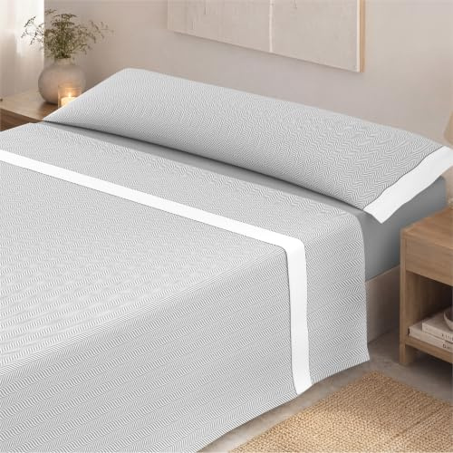 Victorio & Lucchino Juego de Sábanas Estampadas de Verano 100% Algodón Percal (Cama 135cm (1 Almohada), Analia - Gris)