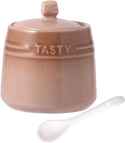 Sucrier, sucrier avec couvercle, sucrier en céramique dégradé français avec couvercle, sucrier solide avec cuillère, pot à épices en porcelaine, rangement de décoration de cuisine-rouge ( Color : Coff