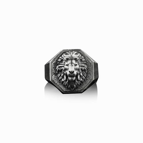 Sternzeichen Löwe Siegelring Für Den Kleinen Finger Für Männer Aus Sterlingsilber, Handgefertigter Wilder Löwe-Ring, Löwe-Mann-Silber-Geschenkring, Achteckiger Siegelring Für Männer