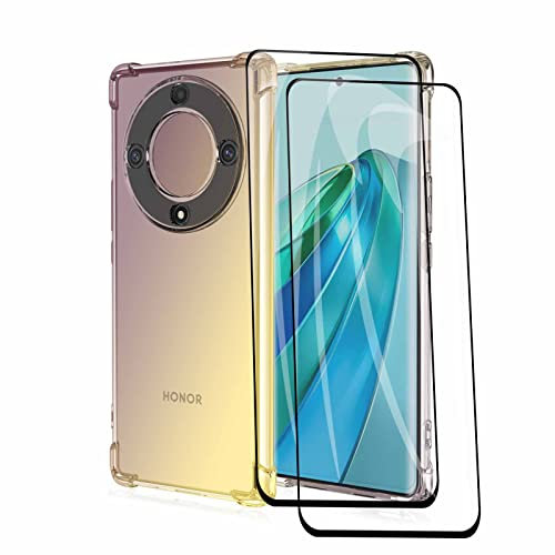 HAOYE Hülle für Huawei Honor Magic 6 Lite / Magic6 Lite Handyhülle + 2 Schutzfolie, [Ecken Verstärken] Weiche Transparent Silikon Soft TPU Case Schock-Absorption Schutzhülle (Schwarz/Gold)