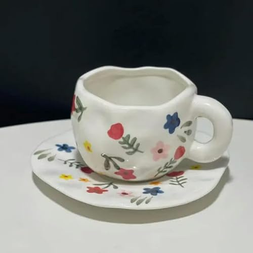 ROCILA 1 juego de tazas de cerámica pintadas a mano para café, tazas decorativas de flores de nube, tazas de café simples, tazas de té, regalo para parejas
