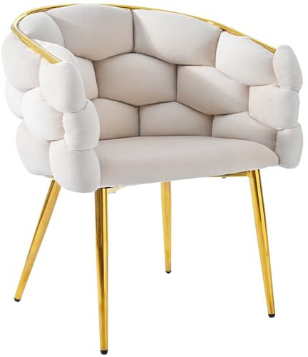 DRIXNO Luxus-Samtstühle Wohnzimmer Stühle, Esszimmerstühle, Make-up Stühle, Moderne Mode Stil Stühle, Beine aus vergoldetem Eisen, Beige Stühle, Bubble Stühle