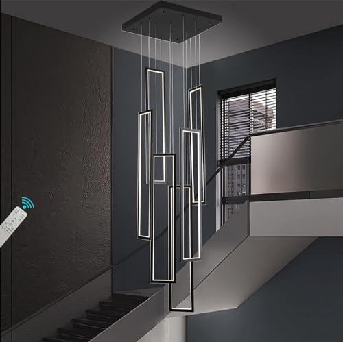 Pendelleuchte Modern LED Geometrie Wohnzimmerlamp Aluminium Treppe Kronleuchter Vordertür Schlafzimmer Hängeleuchte Schwarz Salon Esszimmer Deckenleuchte Acryl Hängelampe(Color:Dimmbar,Größe:6 heads)