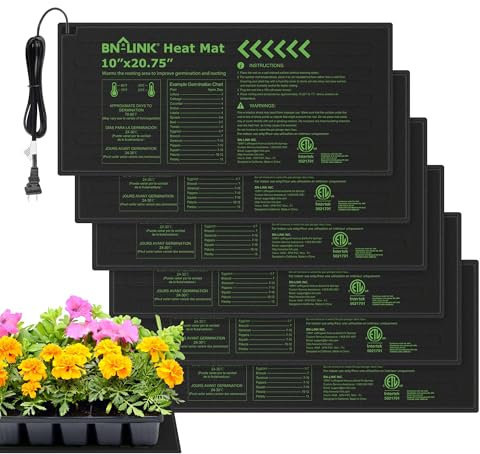 BN-LINK Tappetino riscaldante per piantine resistenti e idroponiche, impermeabile, 25,4 x 52,7 cm, confezione da 6 per iniziare la serra e la germinazione