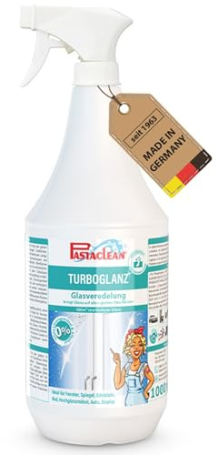 Pastaclean® 1 Liter Turboglanz Glasveredelung - Glasreiniger Konzentrat mit Abperleffekt - Fensterreiniger für streifenfreien Glanz auf Glas, Fenster und Spiegel