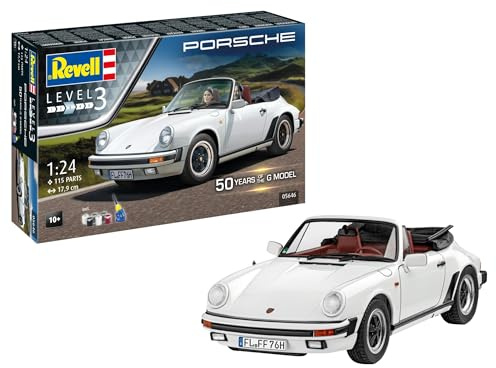 Revell presentset 05646 Porsche 911 G-modell Cabrio 50-årsjubileum 1:24 skala obyggd plastmodellsats med tillbehör