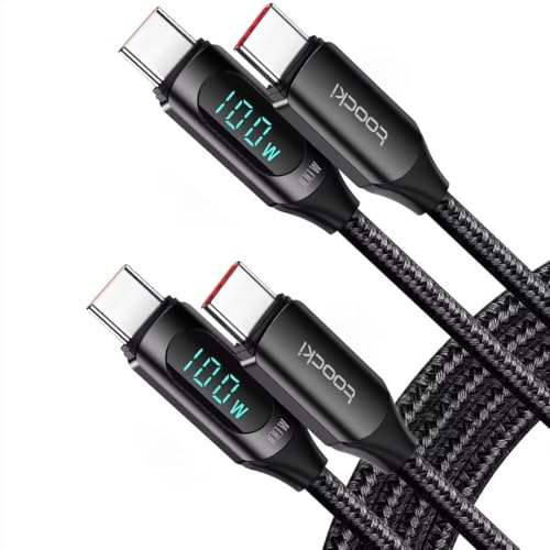 toocki 100W USB C till USB C-kabel, 2M [2 PACK] 5A Snabbladdningskabel Laddningskabel PD QC3.0 med LED-display, kompatibel med iPhone 16 MacBook Pro Air iPad Pro Air Galaxy S24 S23 Pixel