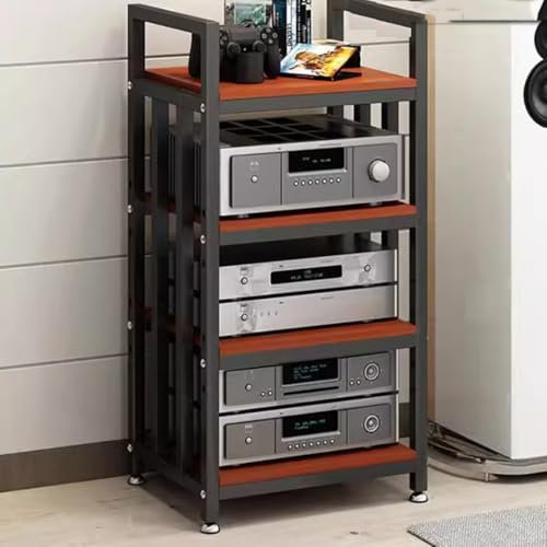 ZIUSFAC Estante De Audio Moderno Mueble Equipo HiFi Abrir Audio Rack Estantería De Componentes Estéreo Multifuncional Armario Consola De Videojuegos Soporte 50x40x70cm(Teak,4 Tier)