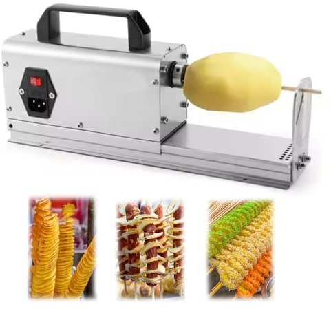 guoyjmm Affettatrice elettrica per Patatine Fritte Twister, affettatrice Automatica per Patate stirate, Macchina per Torre a Spirale per Patate in Acciaio Inossidabile per Uso Domestico e Commerciale