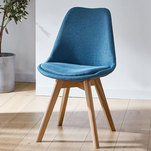 Moderne Küchenstühle 2er Set Polsterstuhl Leinen Esszimmerstühle mit Holzbeinen in Blau Armlehnstuhl Freizeitstühle für Küche Wohnzimmer Esszimmer