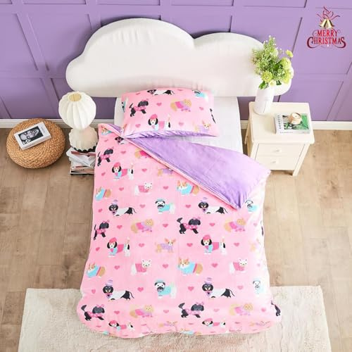 GC GAVENO CAVAILIA Teddy Fleece Duvet Cover Set, Super Soft Quilt Sets Pooch Pals Design Warm Winter Bedding With Sherpa Reverse Single Bed, Multi