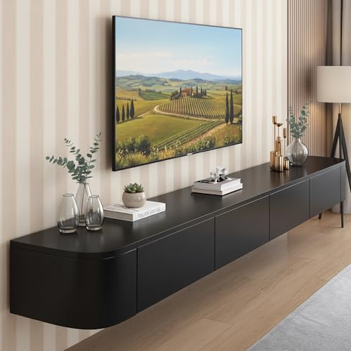 Kroscro Tv Schrank Hängend Multifunktionaler TV-Schrank aus Holz Tv Cabinet for Living Room Fernsehkommode mit Stauraum Geeignet für Wohnzimmer, Schlafzimmer (Schwarz, 180cm/71in)