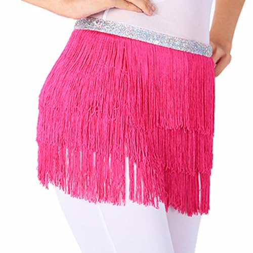 Crittografia nappa vita asciugamano fianchi asciugamano latino dance legame nappa pizzo gonna asciugamano gonna di cotone, rosa intenso, Taglia unica