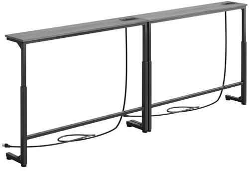 Kitstorack Narrow Sofa Table with Charging Station, 78.8 Behind Couch Table, Adjustable 24.4-32.7 Height, Modular 2-piece Design for sectionals, entryways, Apartments, and Narrow Living Spaces